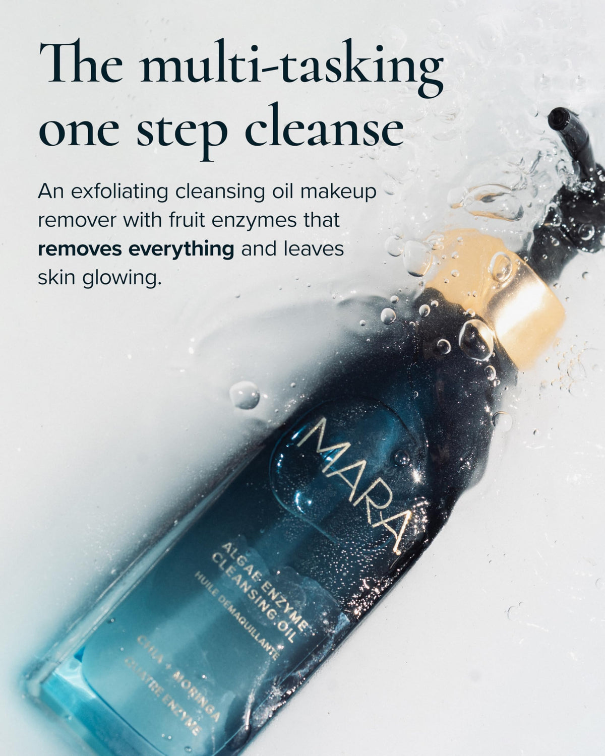 MARA Algae Enzyme Cleansing Oil texture closeup showing silky cleansing feel.