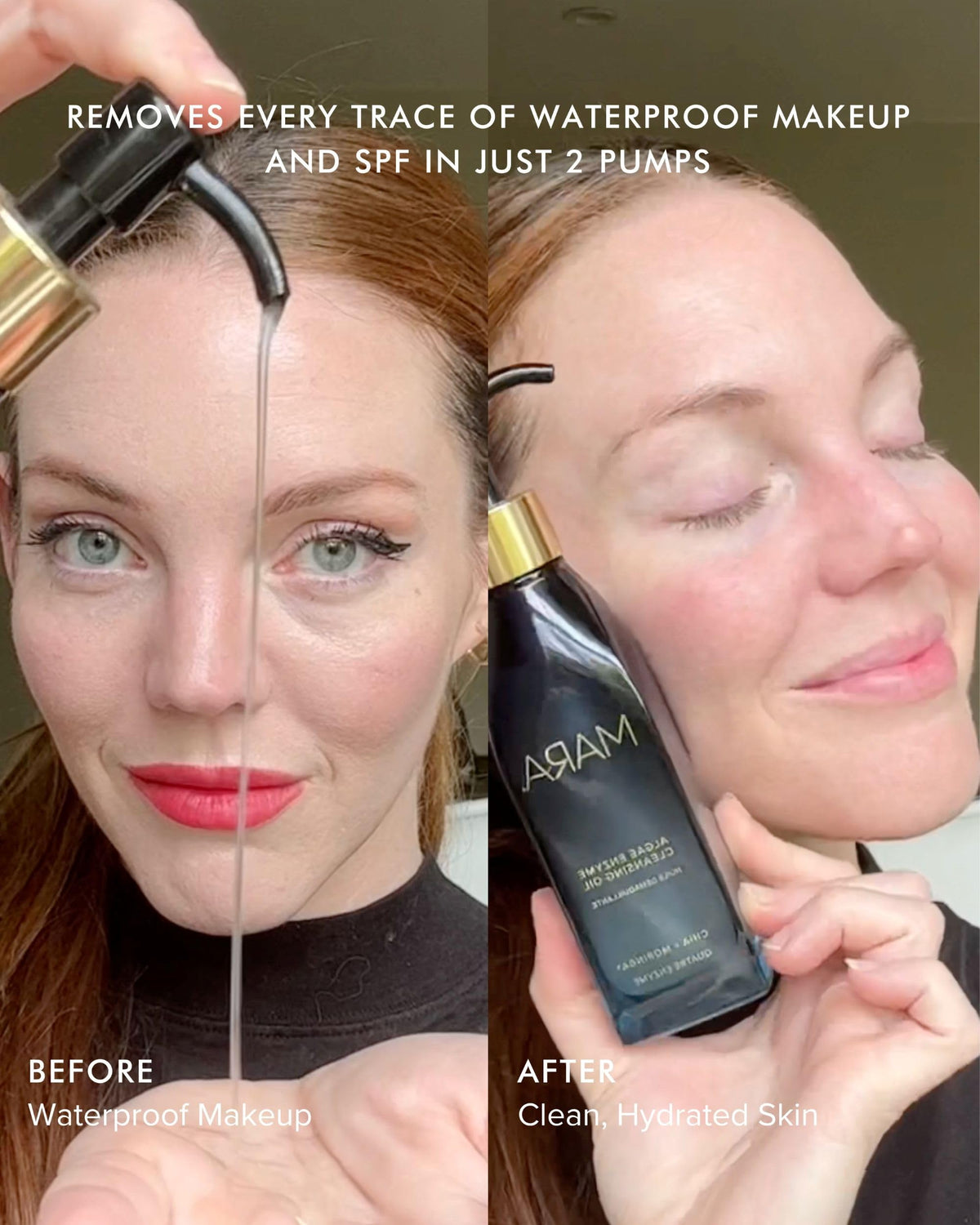 MARA Algae Enzyme Cleansing Oil texture on hand demonstrates silky slip for effortless makeup removal