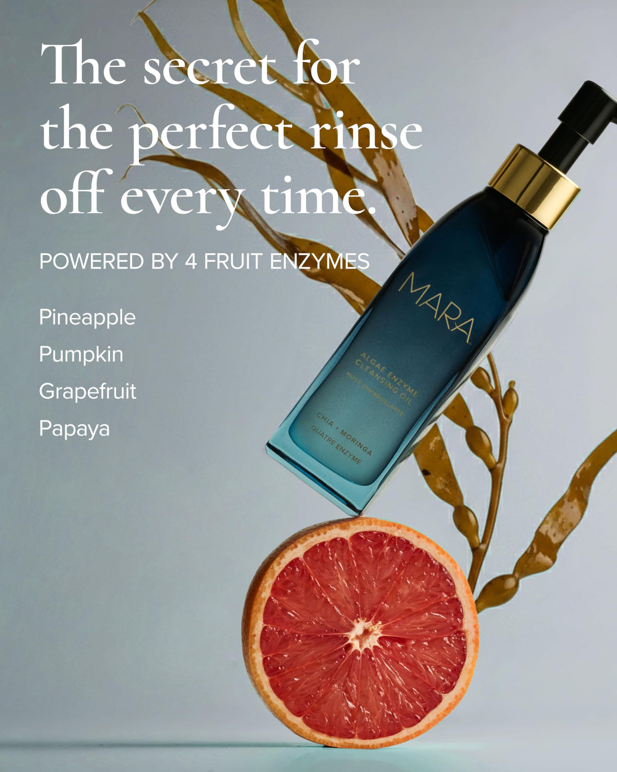 MARA Algae Enzyme Cleansing Oil vegan cruelty-free formula on label.