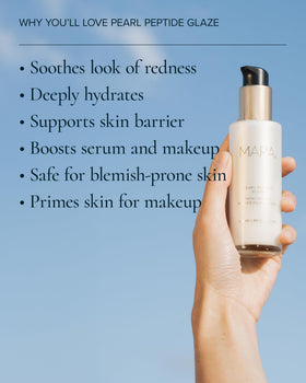 MARA Pearl Peptide Glaze hand-application ready for gentle facial press.
