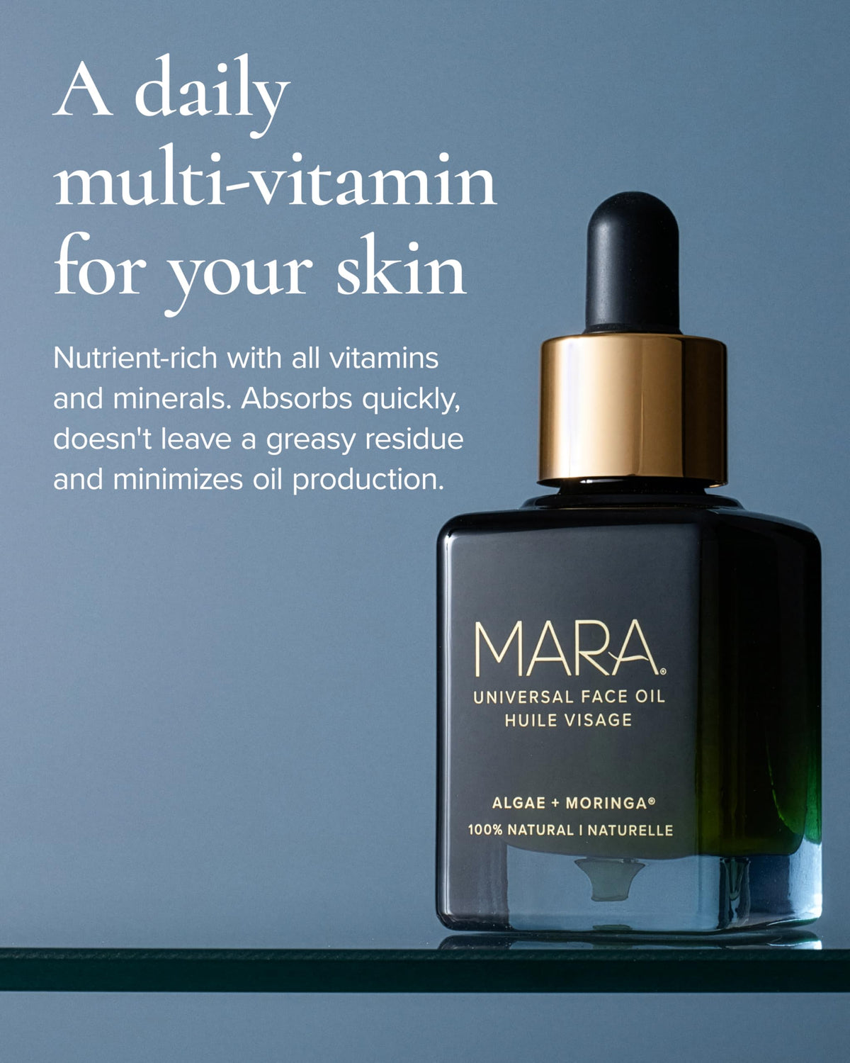 MARA Universal Face Oil bottle pour highlights easy application and quick absorption