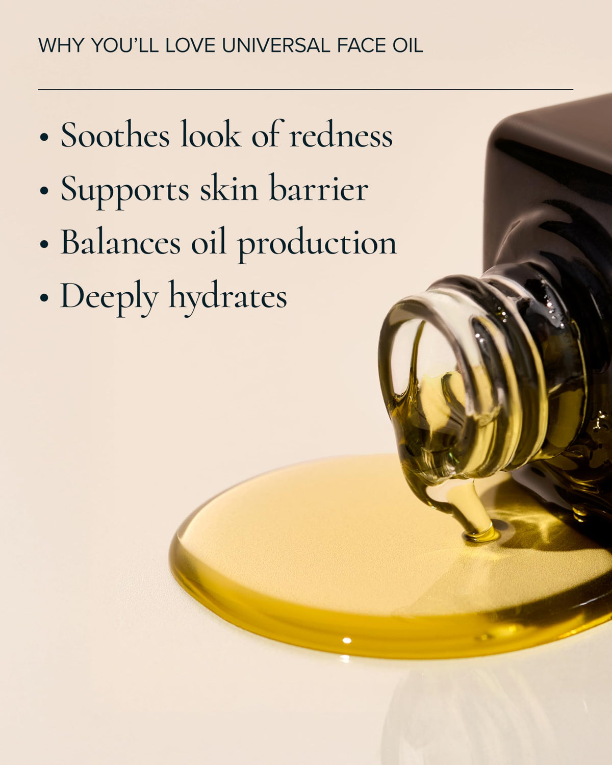 MARA Universal Face Oil clean luxury packaging conveys fragrance free formula