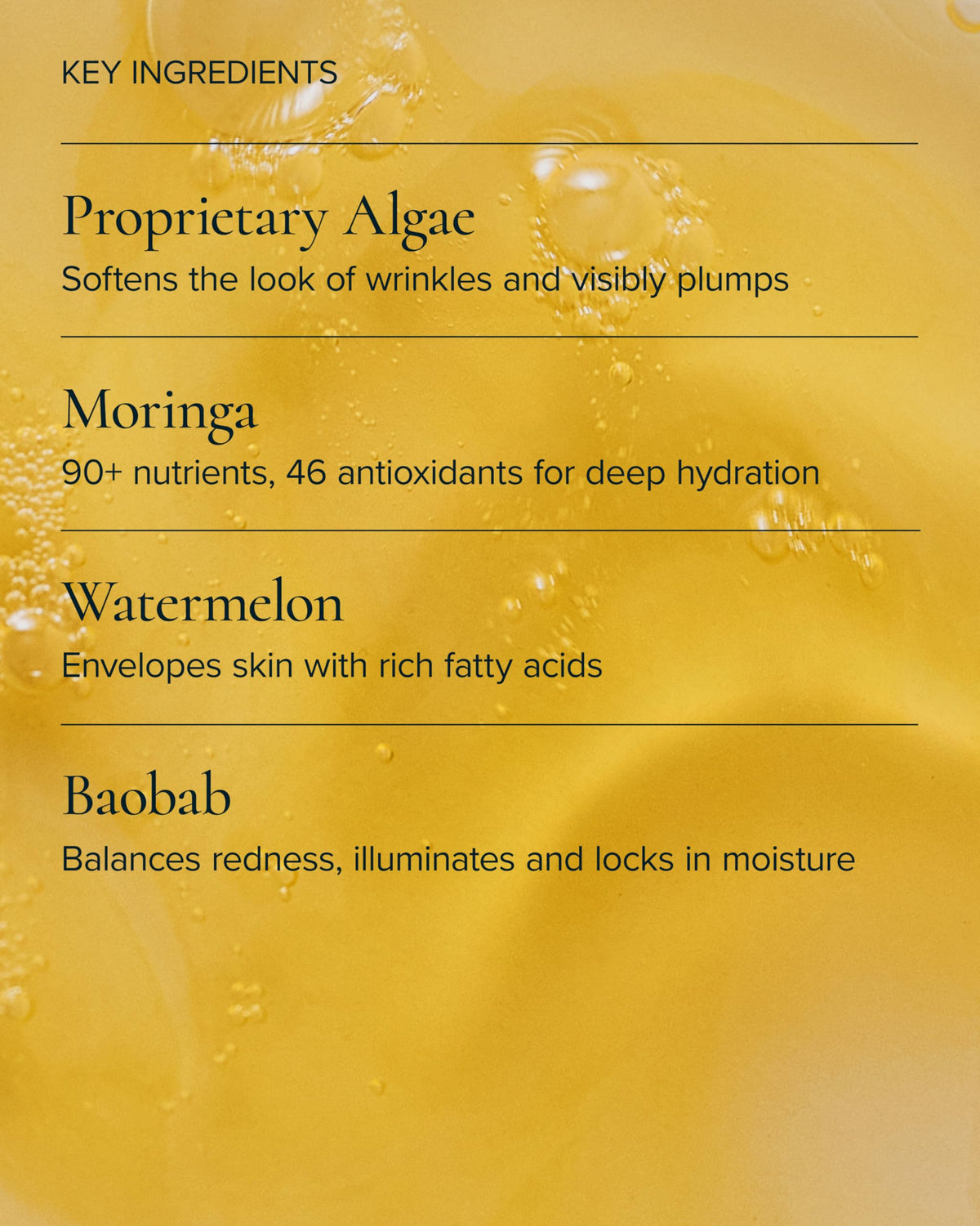 MARA Universal Face Oil moringa oil component highlights barrier supporting fatty acids