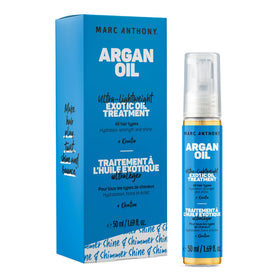 Marc Anthony Exotic Argan Oil Treatment bottle close-up for smooth, frizz-free hair.