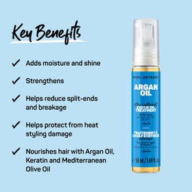 Marc Anthony Exotic Argan Oil Treatment dispense into hand showing easy daily use.
