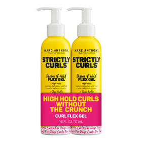Marc Anthony Strictly Curls Flex Gel pack bottle showcases defined curls and high shine.