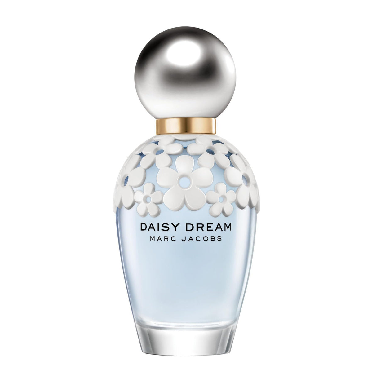Marc Jacobs Daisy Dream bottle close-up with daisies for a fresh, wearable fragrance.