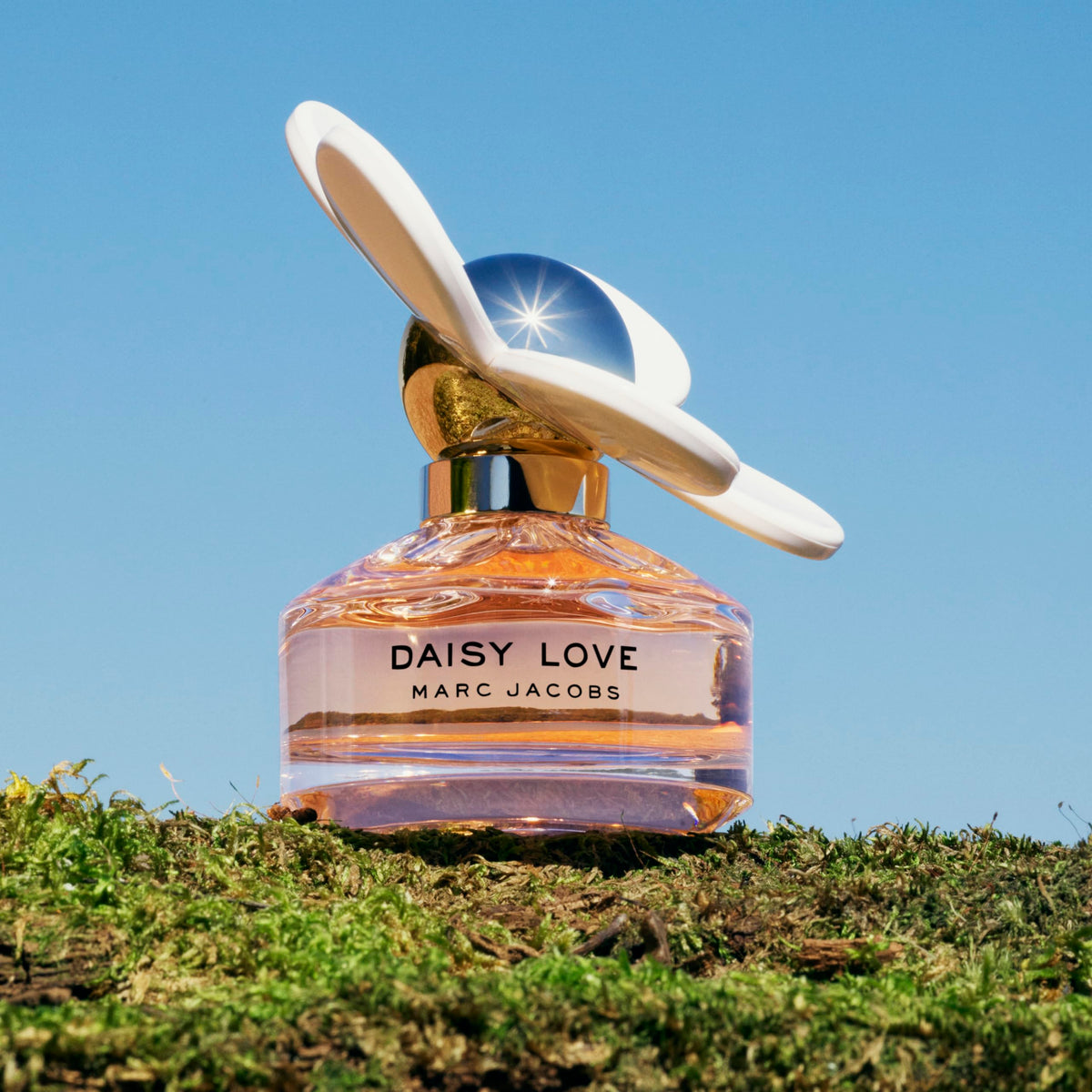 Marc Jacobs Daisy Love bottle front highlights the iconic oversized daisy.