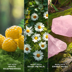 Marc Jacobs Daisy Love Eau So Sweet juice splash close-up, highlights vibrant notes for daytime use.