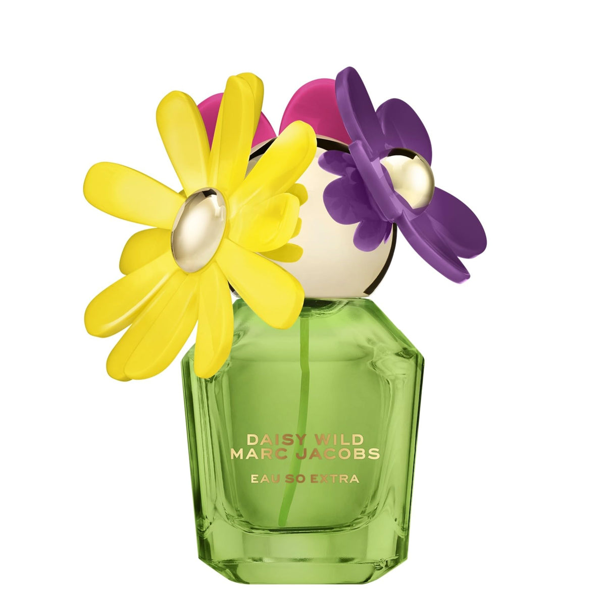 Marc Jacobs Daisy Wild Eau So Extra bottle with vibrant floral cap, gift-ready presentation.