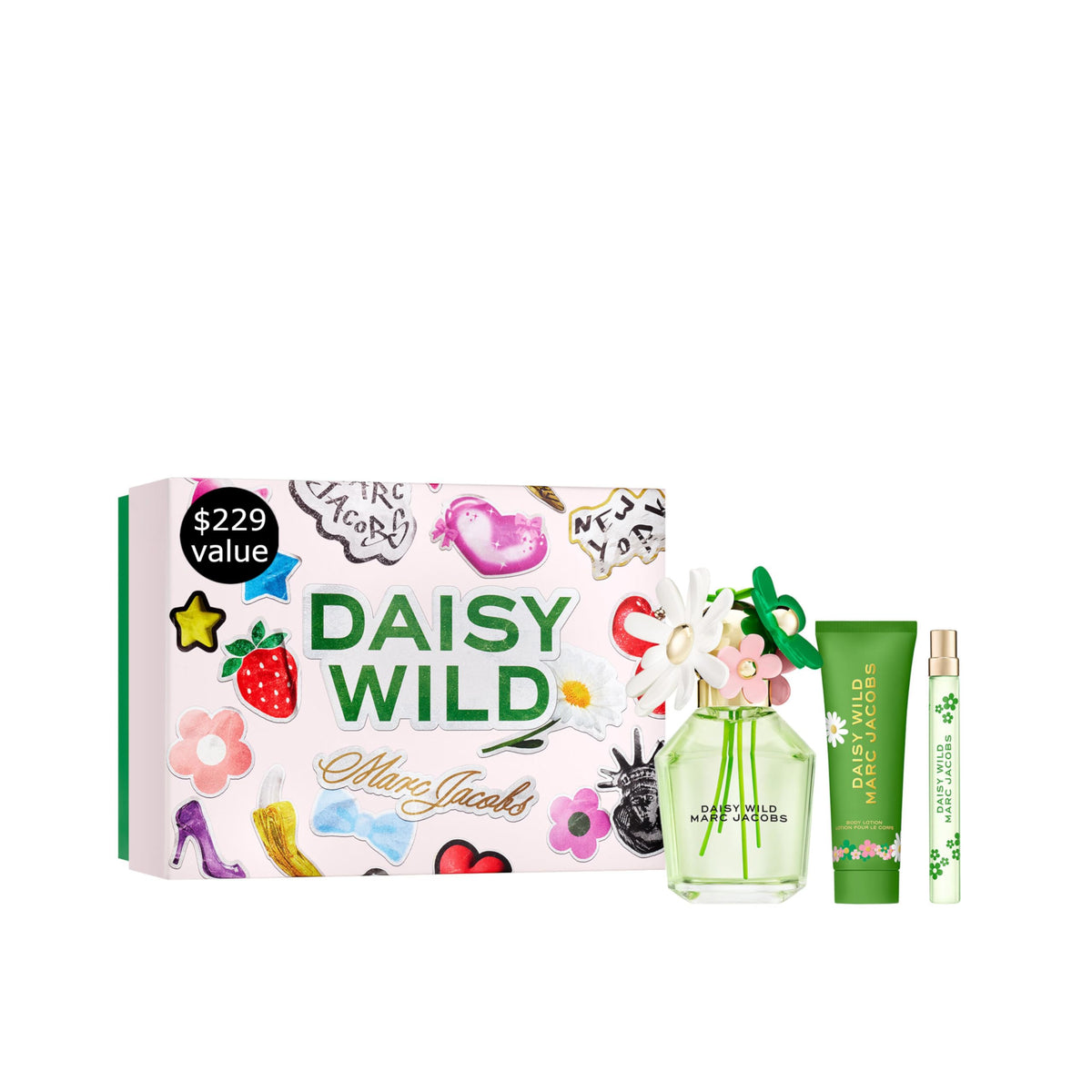 Marc Jacobs Daisy Wild EDP bottle on a vanity for a fresh floral vibe
