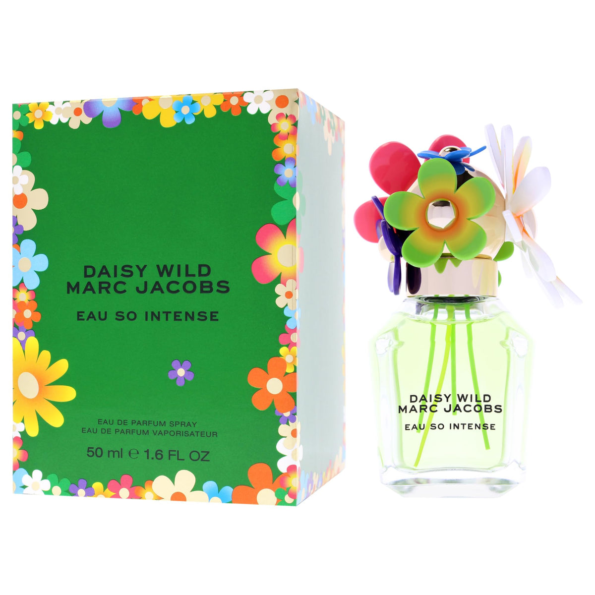 Marc Jacobs Daisy Wild Intense outer box highlights luxury packaging for shelves.