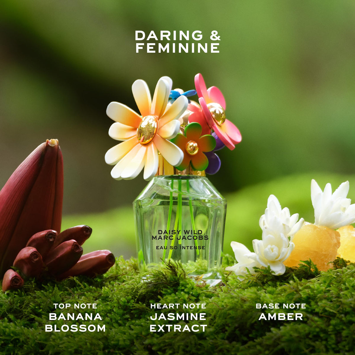 Marc Jacobs Daisy Wild Intense packaging with gold accents, ideal as a gift-ready presentation