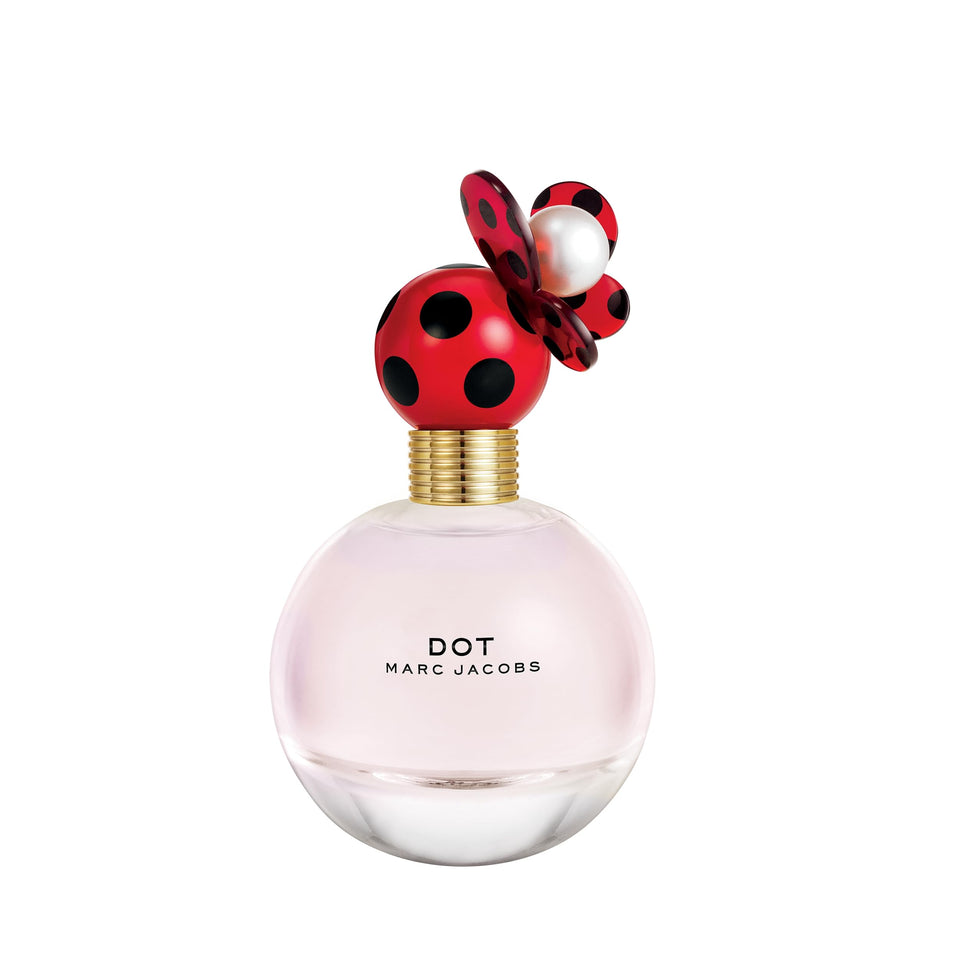 Marc Jacobs Dot EDP bottle front, playful polka dots for everyday glamour.