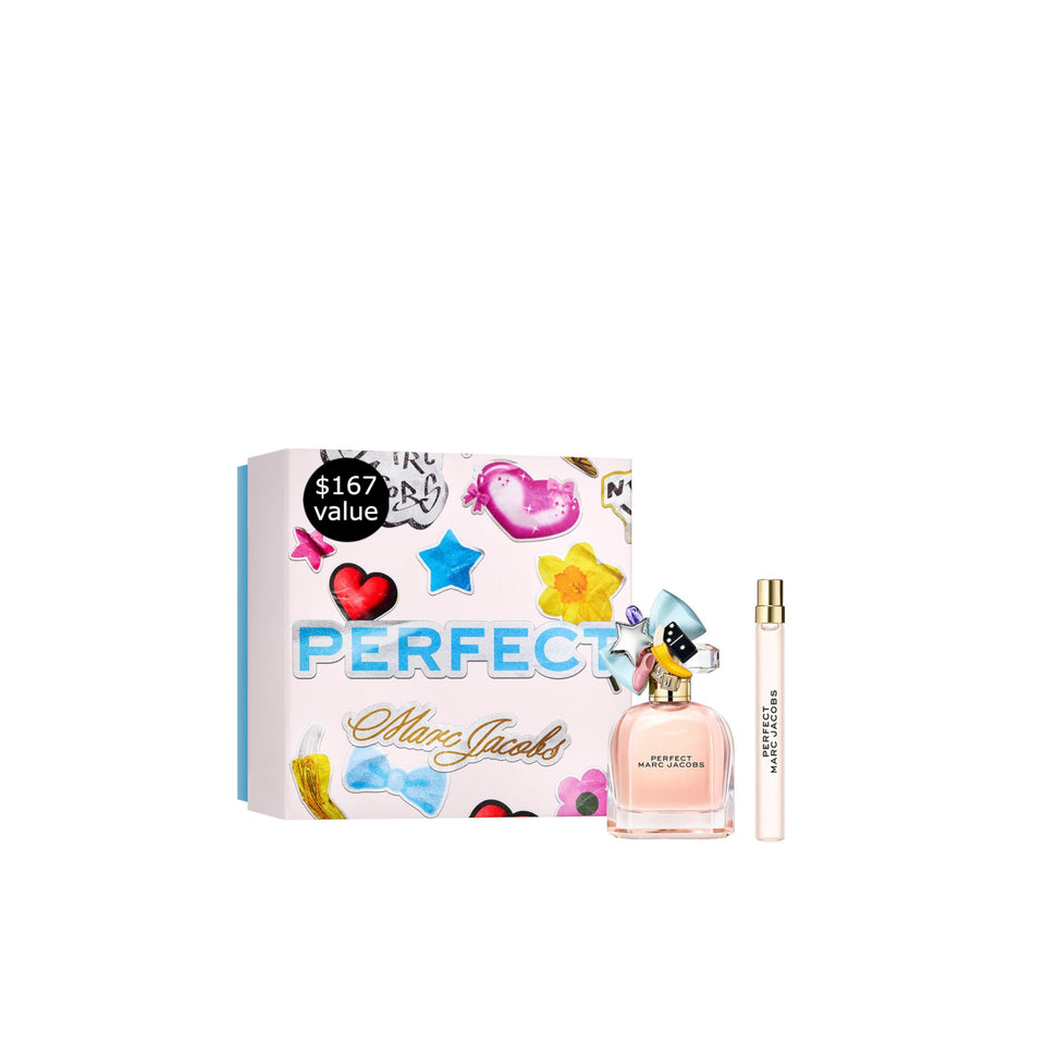 Marc Jacobs Perfect 2pc set packaging showcases a chic gift-ready presentation.