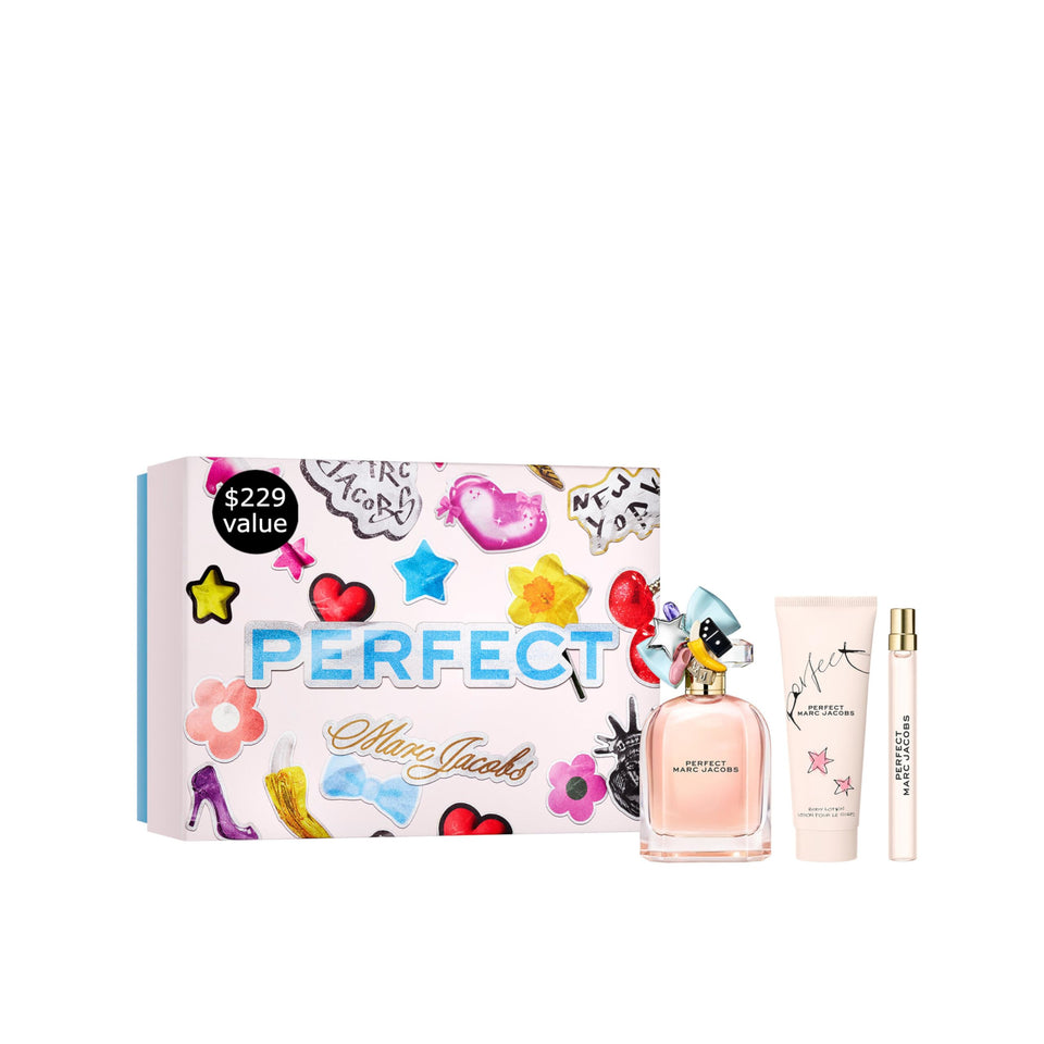 Marc Jacobs Perfect EDP bottle in glass with a lasting floral scent.