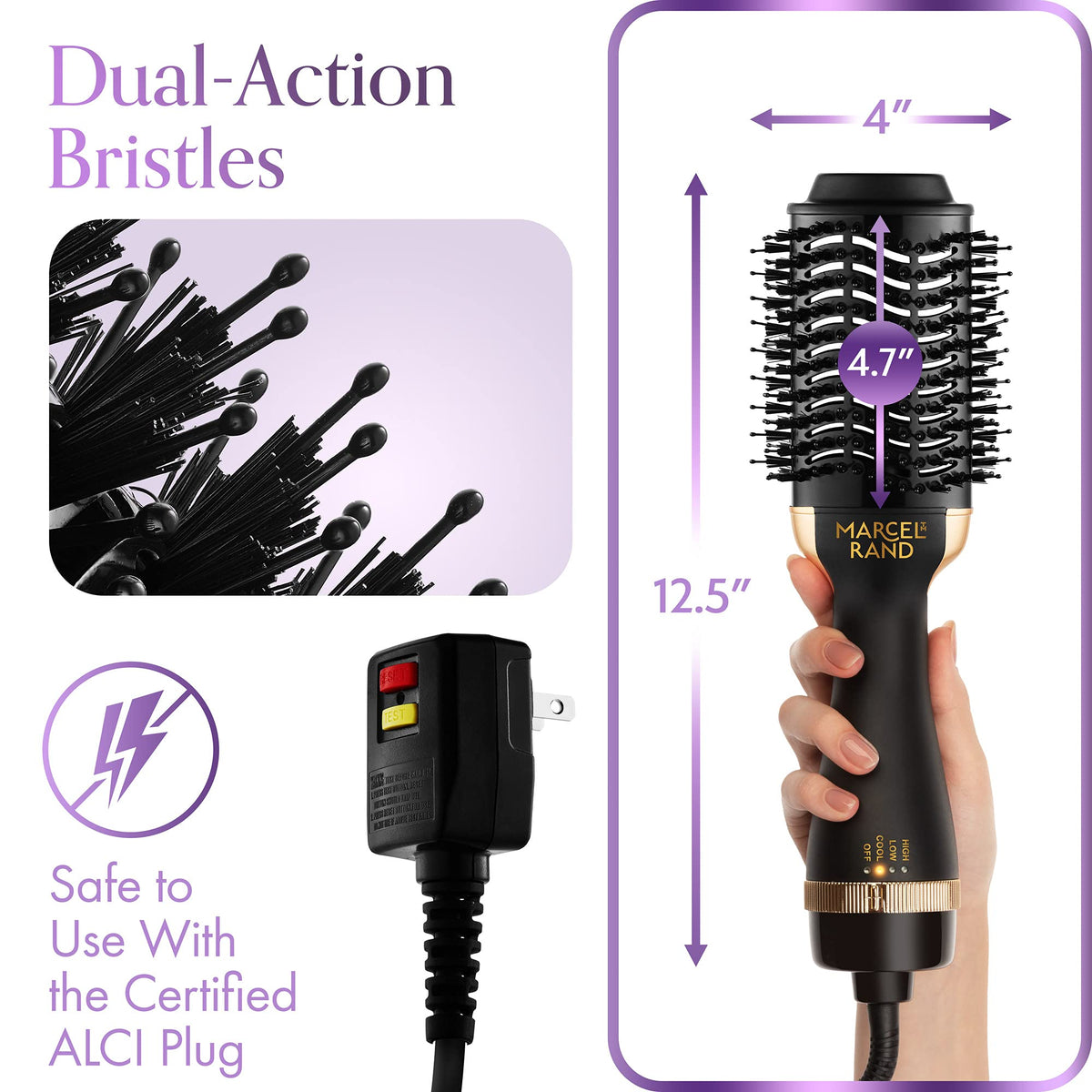 MARCEL RAND oval brush in black and gold finish for premium styling