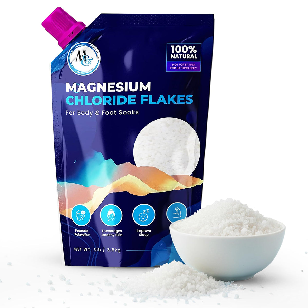 MARCO ESRA bath water easily dissolves magnesium flakes for a quick soak.