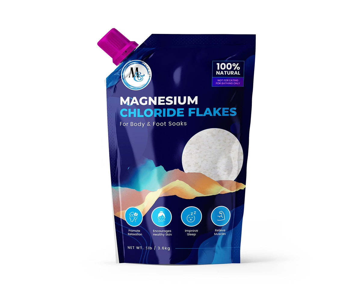 MARCO ESRA Dead Sea magnesium flakes bath salts in a tub for a soothing soak.