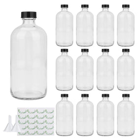 Maredash 16oz Boston Round glass bottle with lids, ideal for toiletries and cosmetics storage