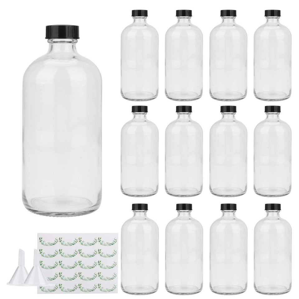 Maredash 16oz Boston Round glass bottle with lids, ideal for toiletries and cosmetics storage
