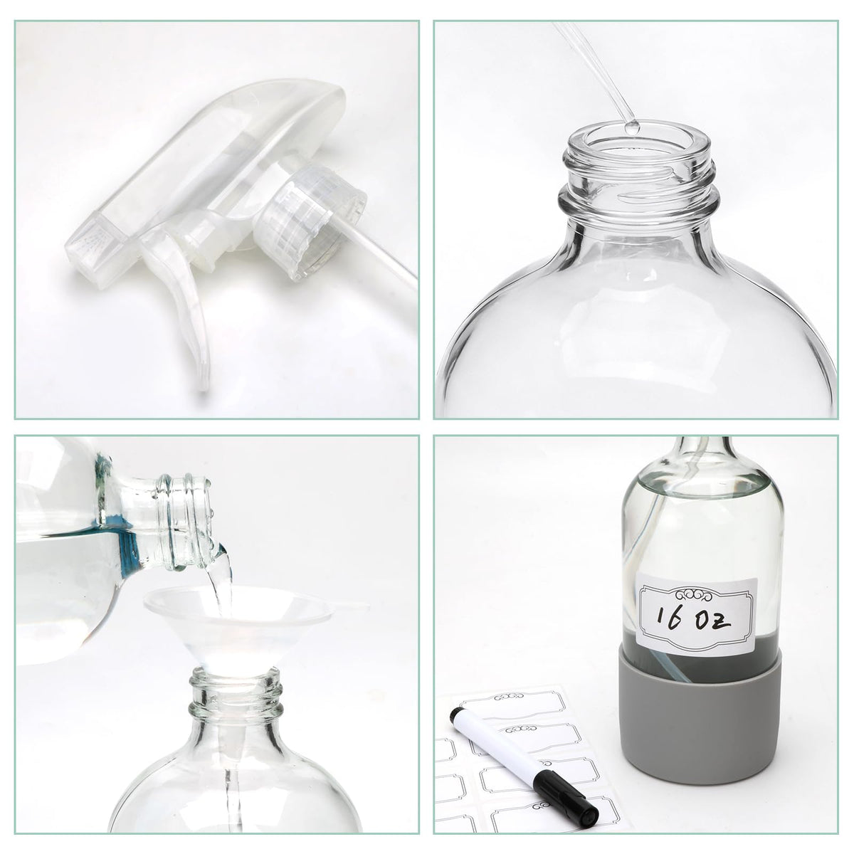 Maredash 16oz glass bottle with wide mouth for quick refills.
