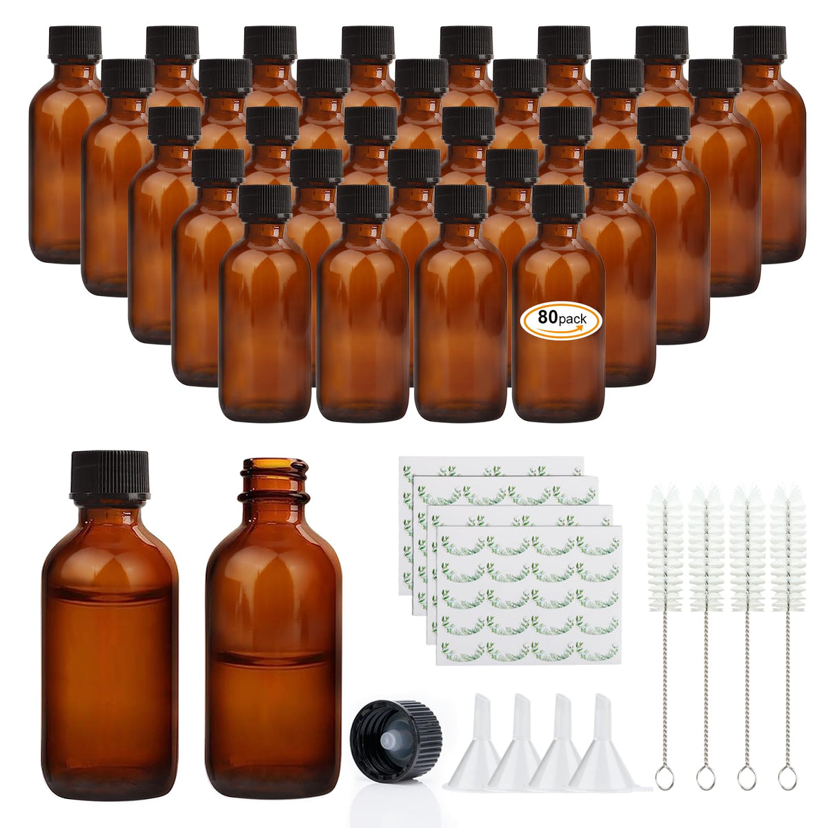 Maredash 2 oz amber glass bottle with cap for essential oils and extracts.