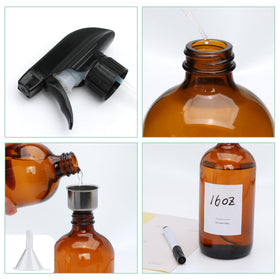 Maredash amber glass bottle with caps and funnels for easy setup.