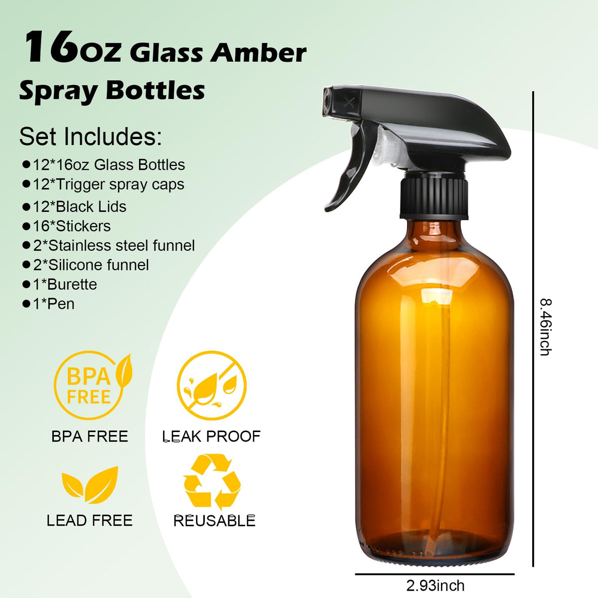 Maredash amber glass spray bottle side view ideal for DIY cleaning.