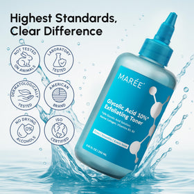 MAREE Glycolic Toner after-application glow hints at radiant complexion.