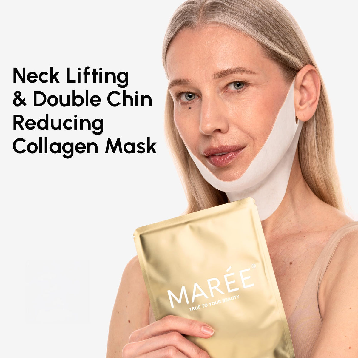 MAREE V Line Lifting Mask closeup gold detail highlights luxurious material and fit