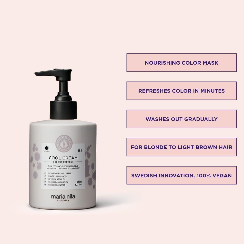 Maria Nila Color Refresh Cool Cream being applied to hair to refresh cool blonde tones.