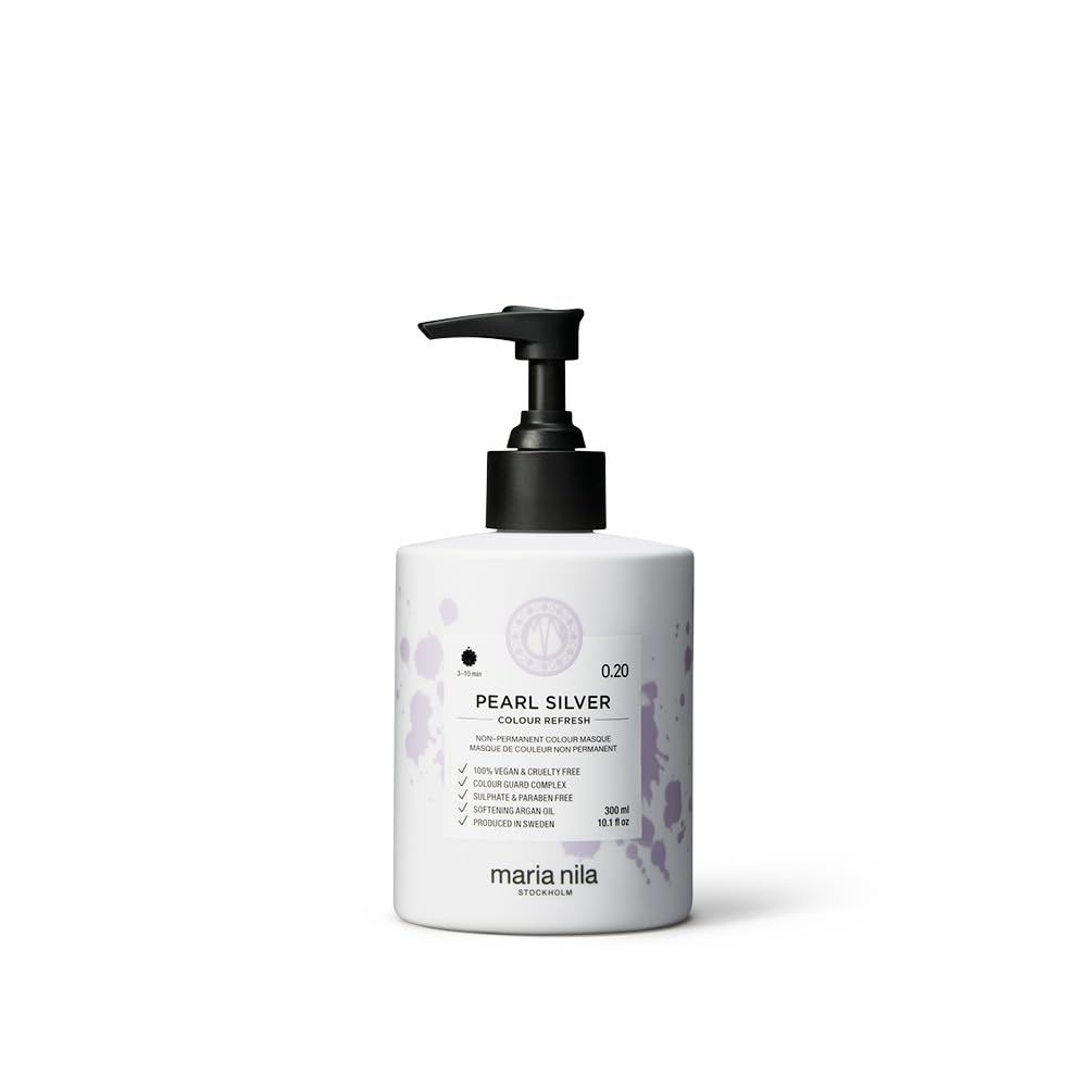 Maria Nila Color Refresh Pearl Silver bottle with semi-permanent pigments for cool silver tones.