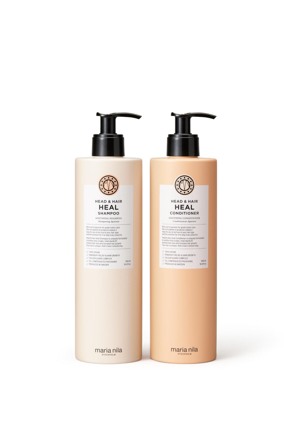 Maria Nila Head & Hair Heal shampoo bottle with aloe vera infusion for soothing dry scalp.