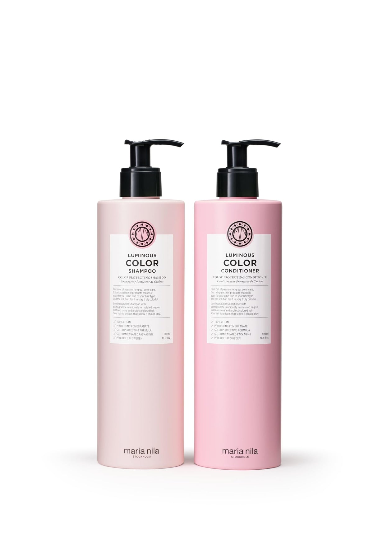Maria Nila Luminous Colour shampoo bottle pour for color preservation during wash
