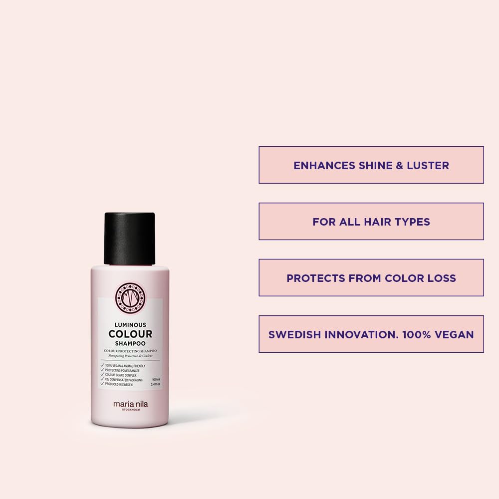 Maria Nila Luminous Colour Shampoo illustration with pomegranate highlighting color protection