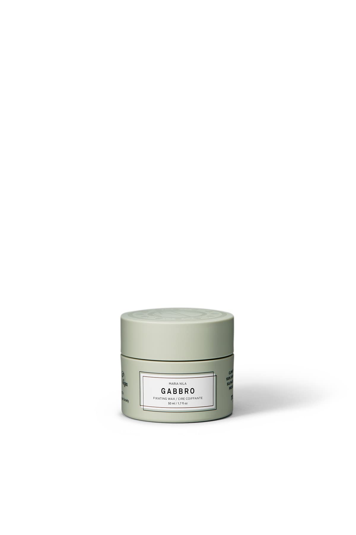 Maria Nila Minerals Gabbro jar close-up showing matte finish wax for short hair.
