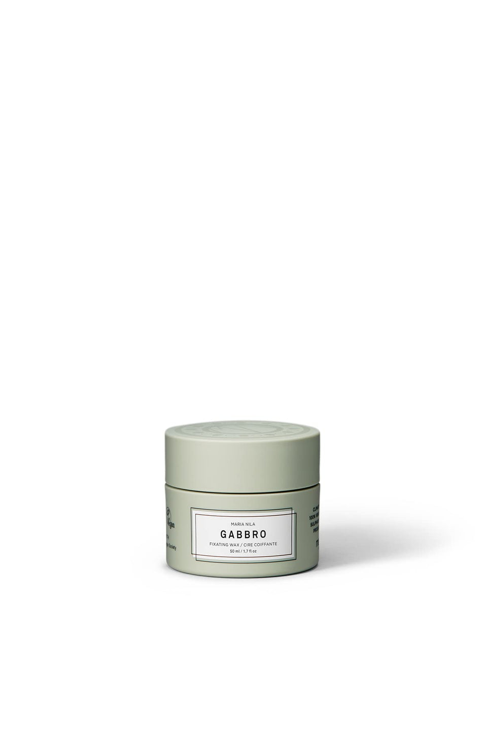 Maria Nila Minerals Gabbro jar close-up showing matte finish wax for short hair.