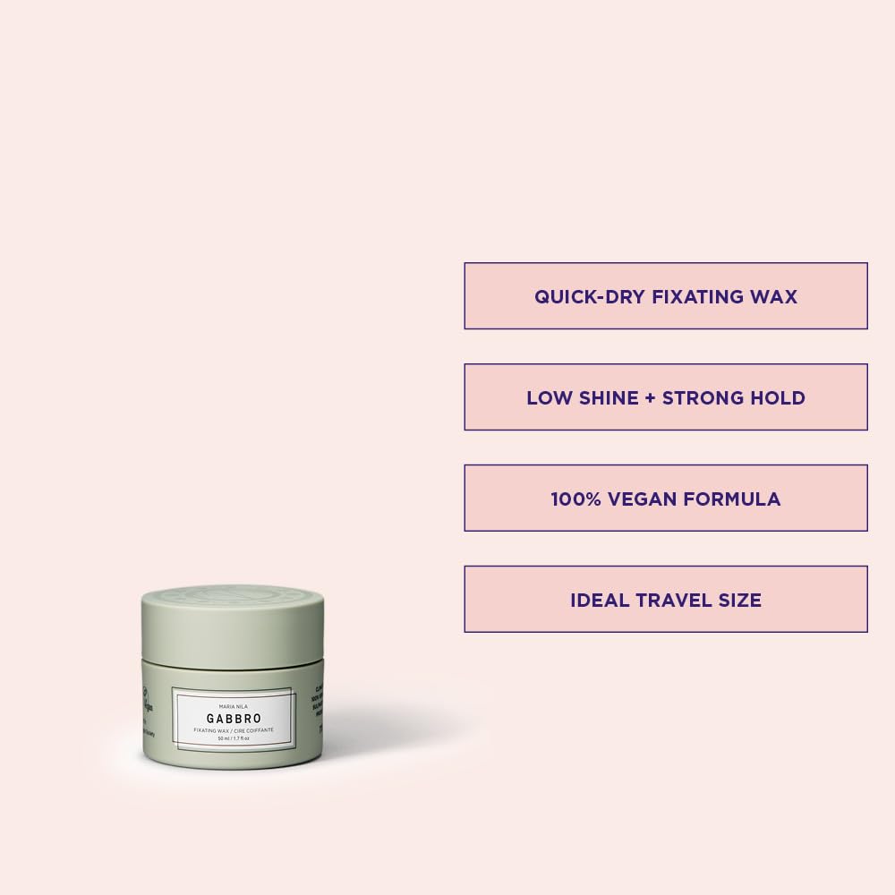 Maria Nila Minerals Gabbro wax texture close-up highlighting flexible hold for dry hair.