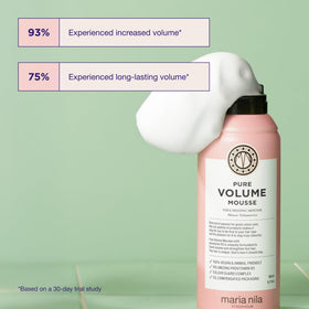 Maria Nila Pure Volume packaging emphasizes vegan, cruelty-free, and eco-friendly credentials.