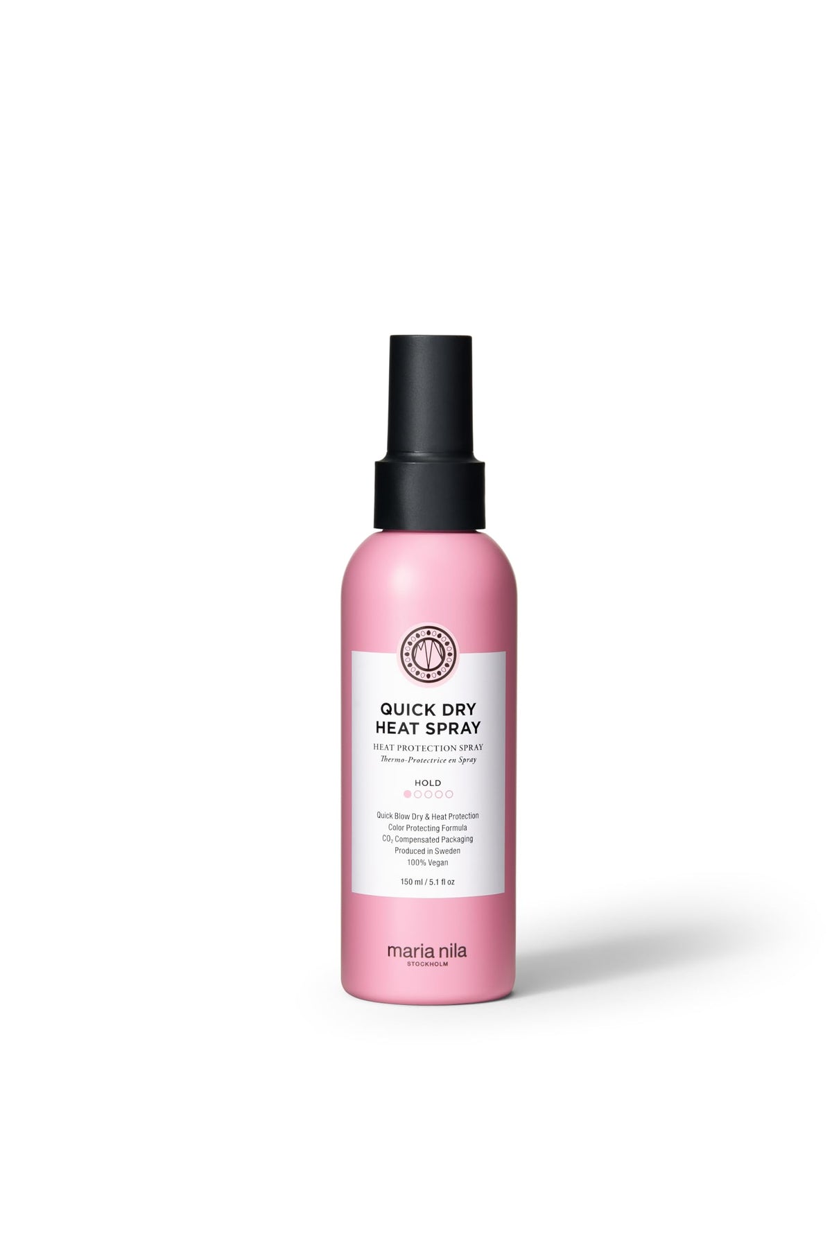 Maria Nila Quick Dry Heat Spray bottle speeding up drying and protecting hair.