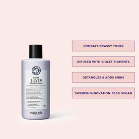 Maria Nila Sheer Silver label close-up highlighting vegan and color-safe formula
