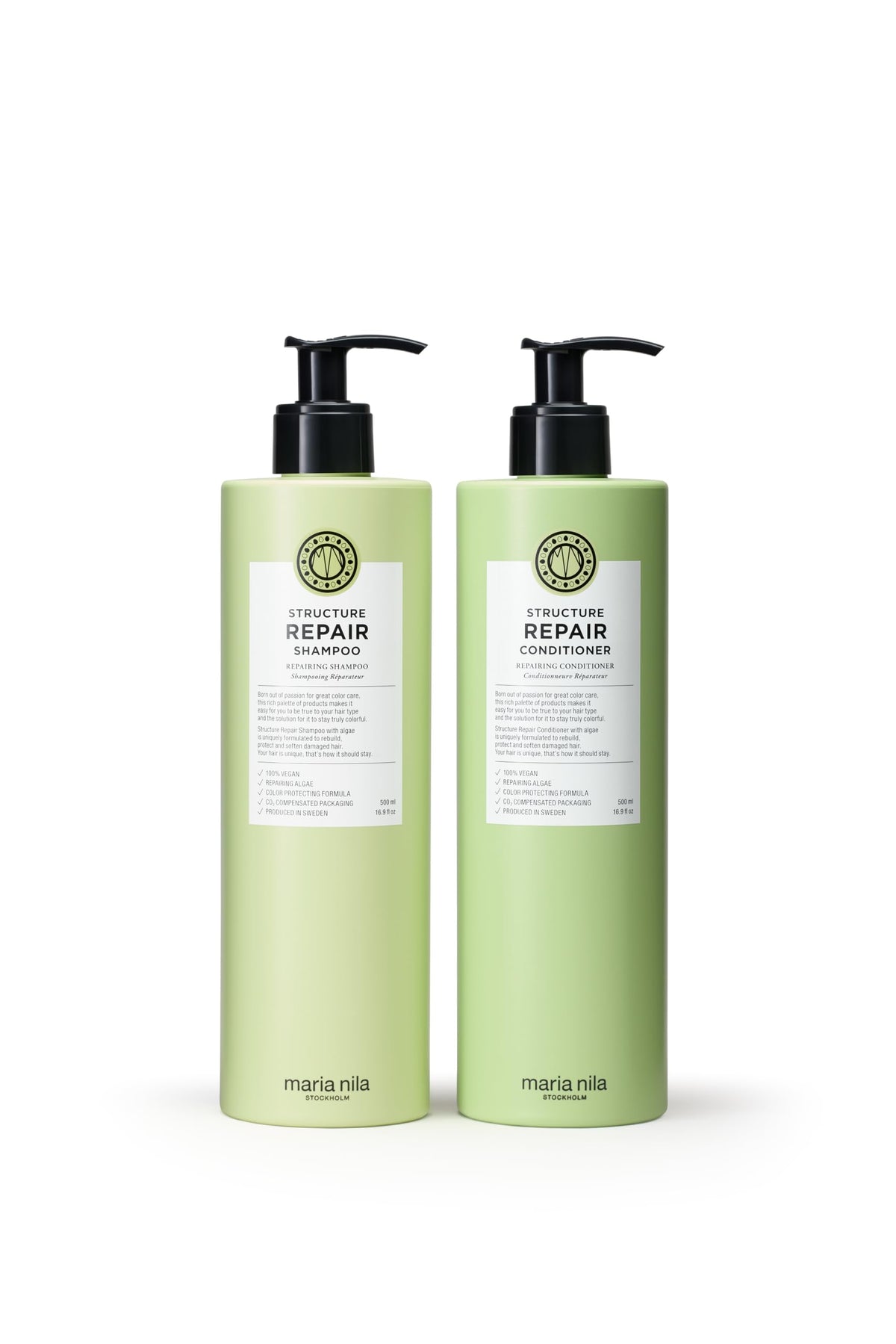 Maria Nila Structure Repair Shampoo 500ml bottle offers gentle cleansing for damaged hair and helps retain moisture