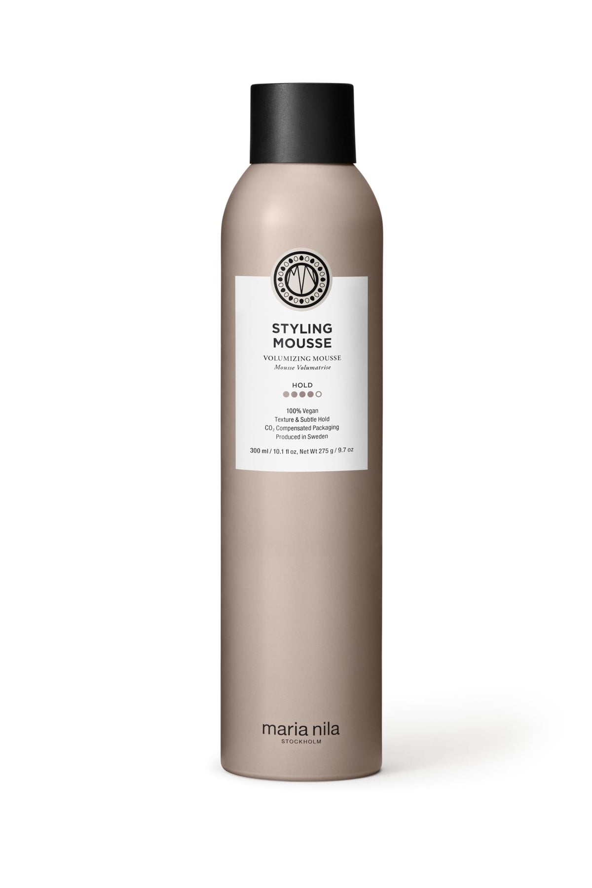 Maria Nila Styling Mousse bottle showcasing volume boost and natural hold