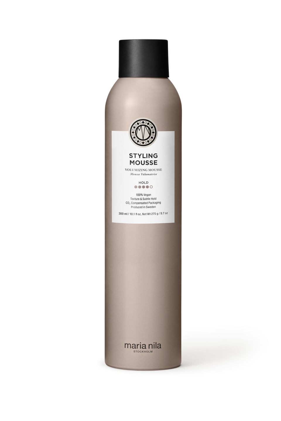 Maria Nila Styling Mousse bottle showcasing volume boost and natural hold