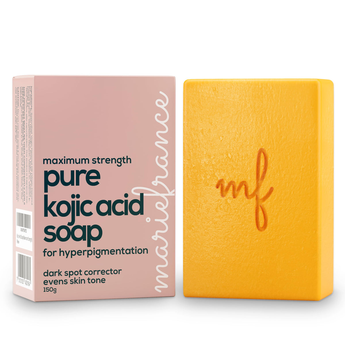 Marie France Pure Kojic Acid Soap Bar front view, showcasing fragrance-free packaging.
