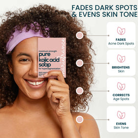 Marie France Pure Kojic Acid Soap Bar packaging emphasizes fragrance-free, minimalist ingredients.
