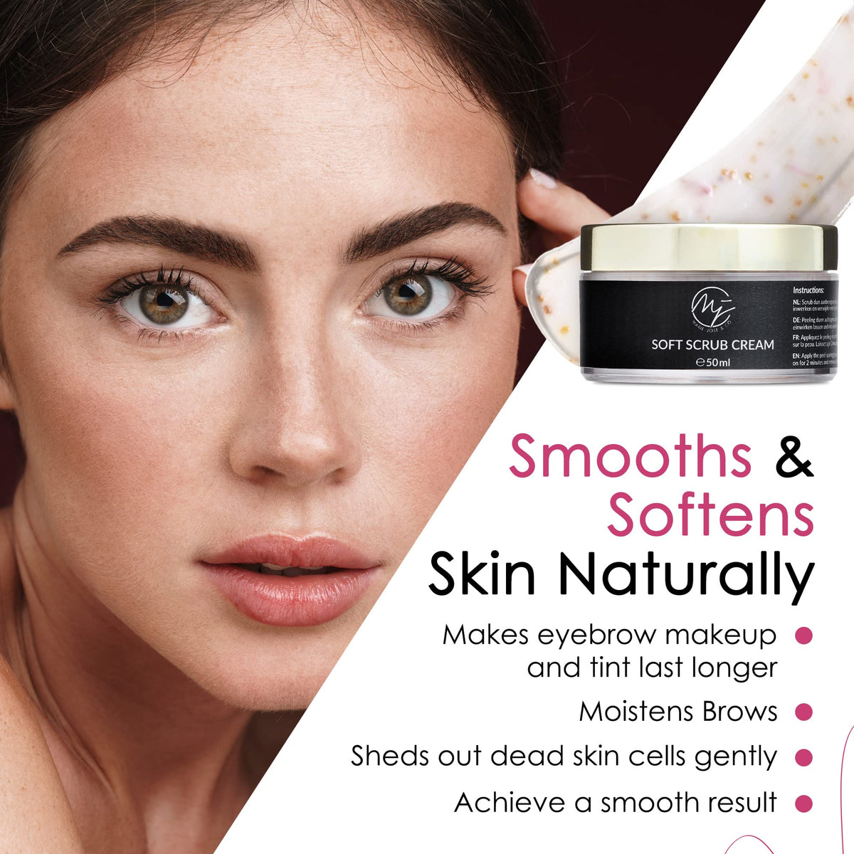Marie-José & Co Brow Scrub Cream natural grapefruit seed and passion fruit ingredients