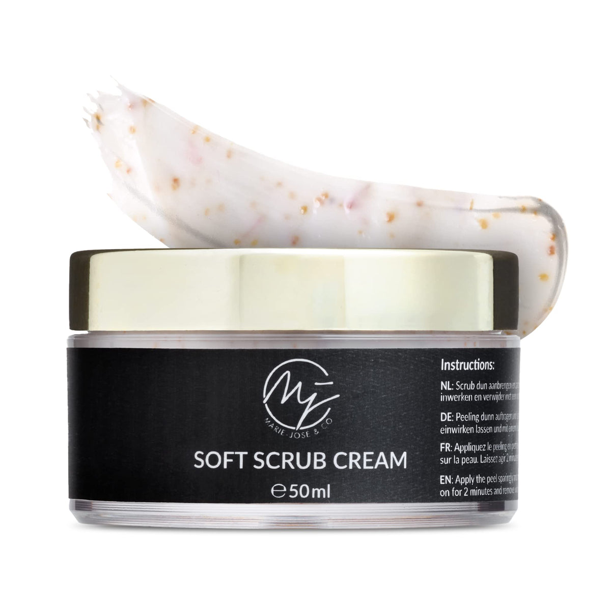 Marie-José & Co Exfoliating Brow Scrub Cream packaging highlighting professional brow prep