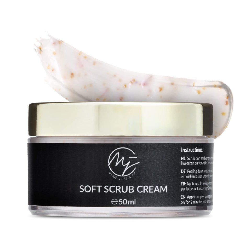 Marie-José & Co Exfoliating Brow Scrub Cream packaging highlighting professional brow prep